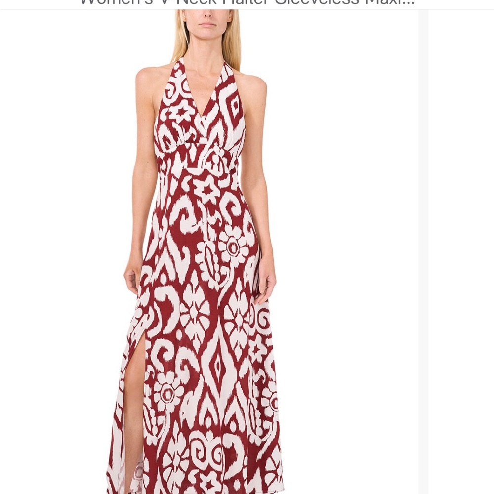 Elegant Spiced Apple and White Halter Maxi Dress!